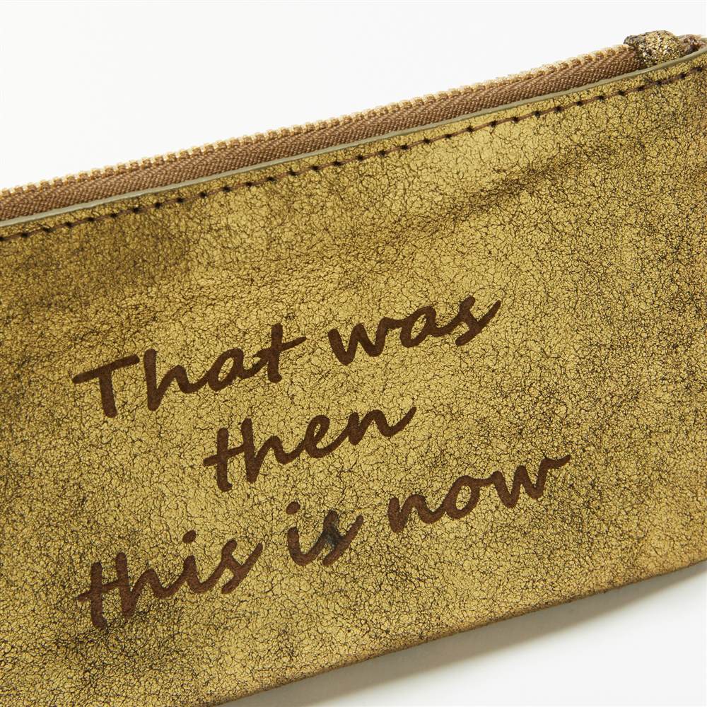 mulberry tan clutch : kate spade disney springsAND/OR Mila Slogans Leather That Was Then This Is Now Coin Purse Metallic Purses