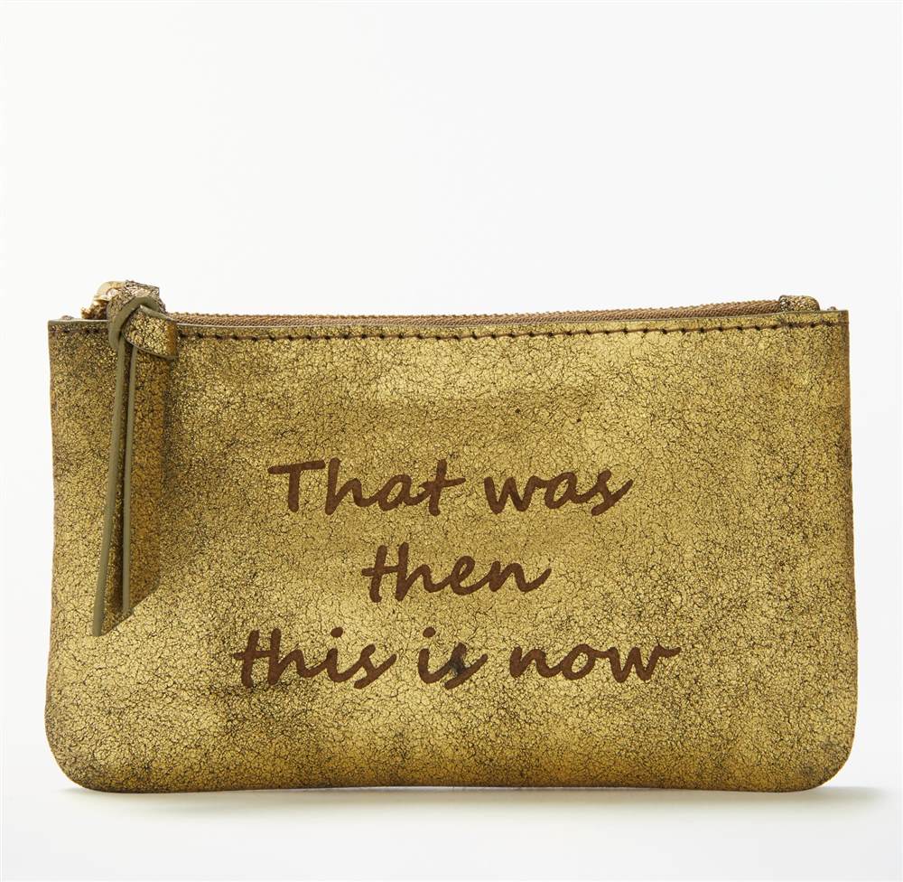 mulberry tan clutch : kate spade disney springsAND/OR Mila Slogans Leather That Was Then This Is Now Coin Purse Metallic Purses