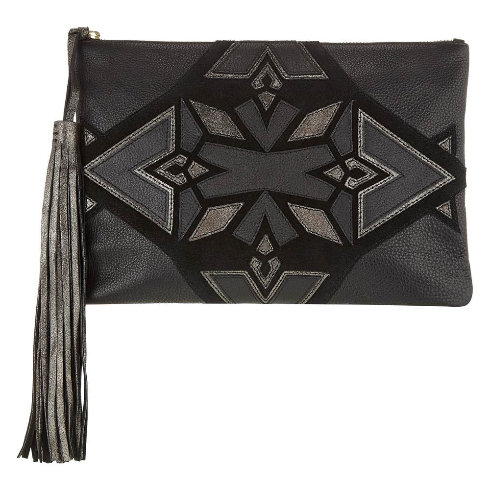 AND/OR Shadi Leather Applique Clutch Bag Black Handbags