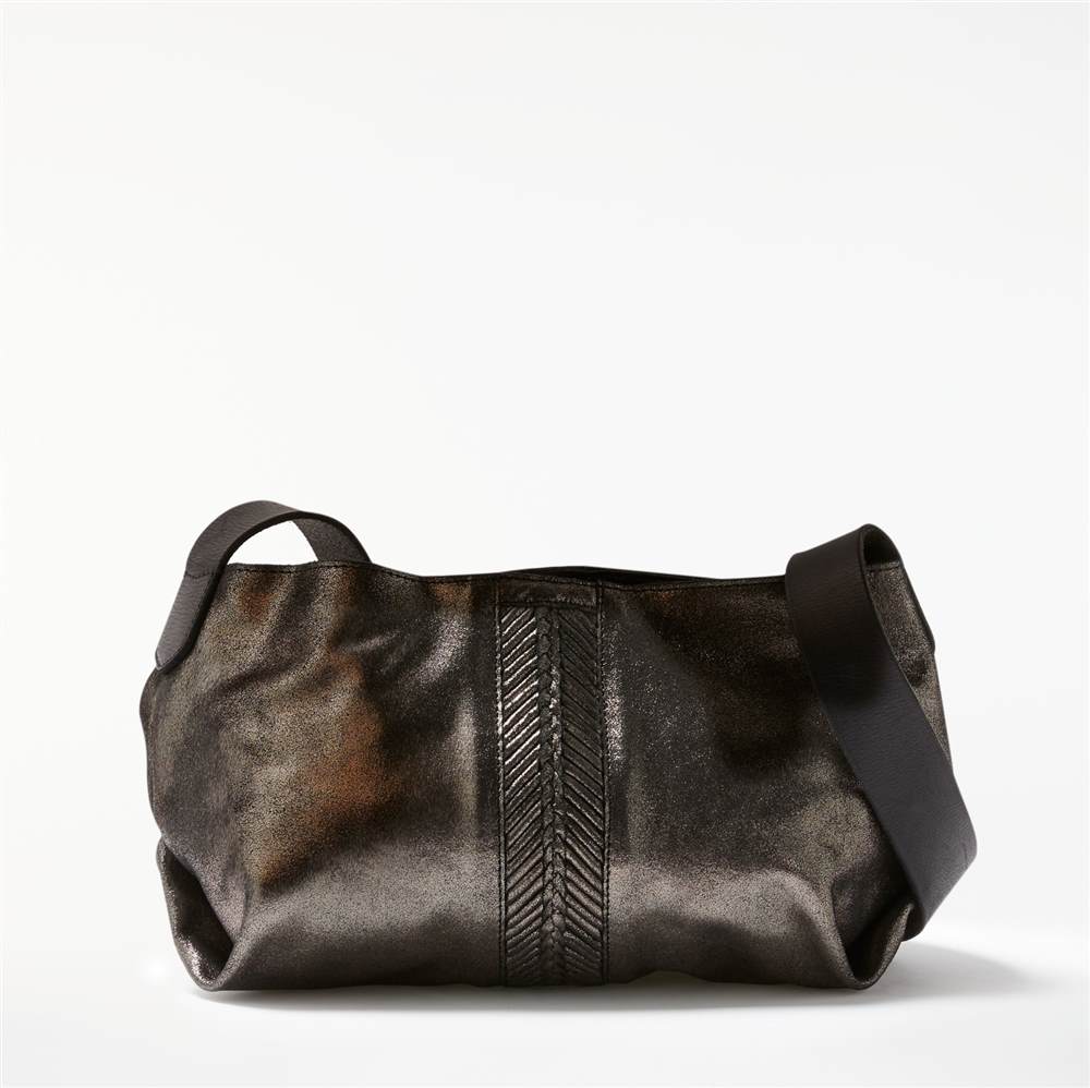 AND/OR Shadi Leather Slouch Cross Body Bag Gunmetal Handbags