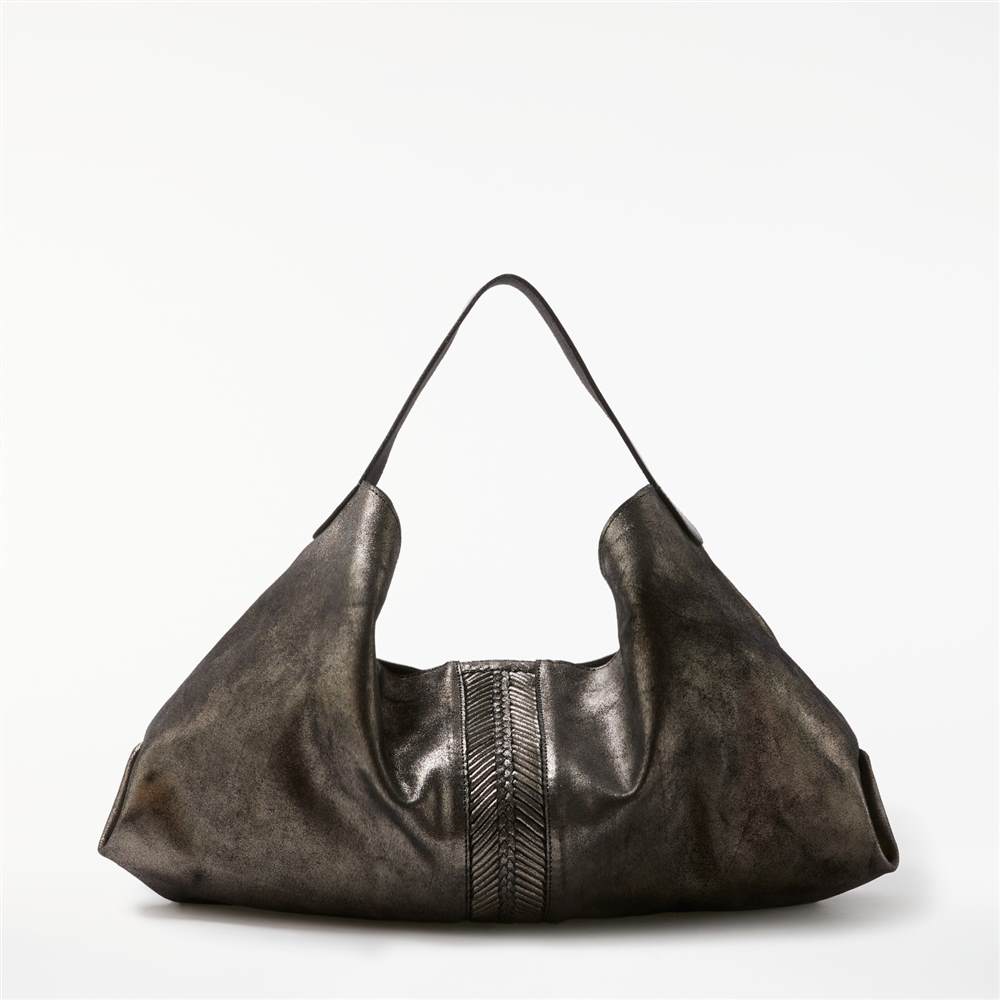 AND/OR Shadi Leather Slouch Hobo BagGunmetal Handbags