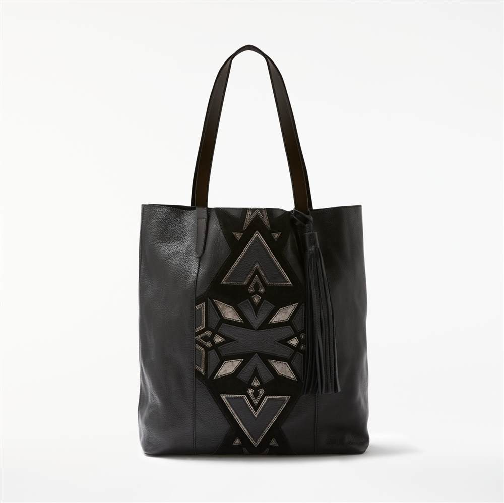 AND/OR Shadi North / South Leather Applique Tote Bag Black Handbags