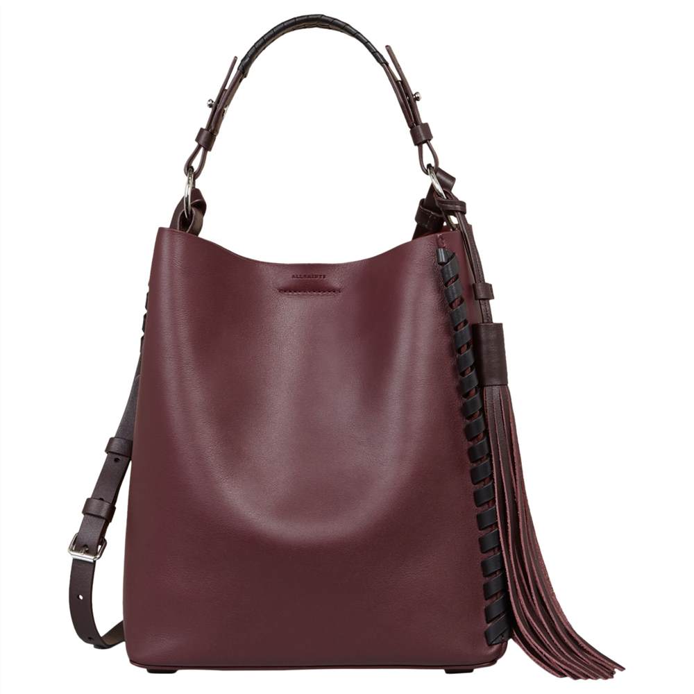 AllSaints Kepi Leather Shoulder BagBurgundy Red AllSaints Handbags