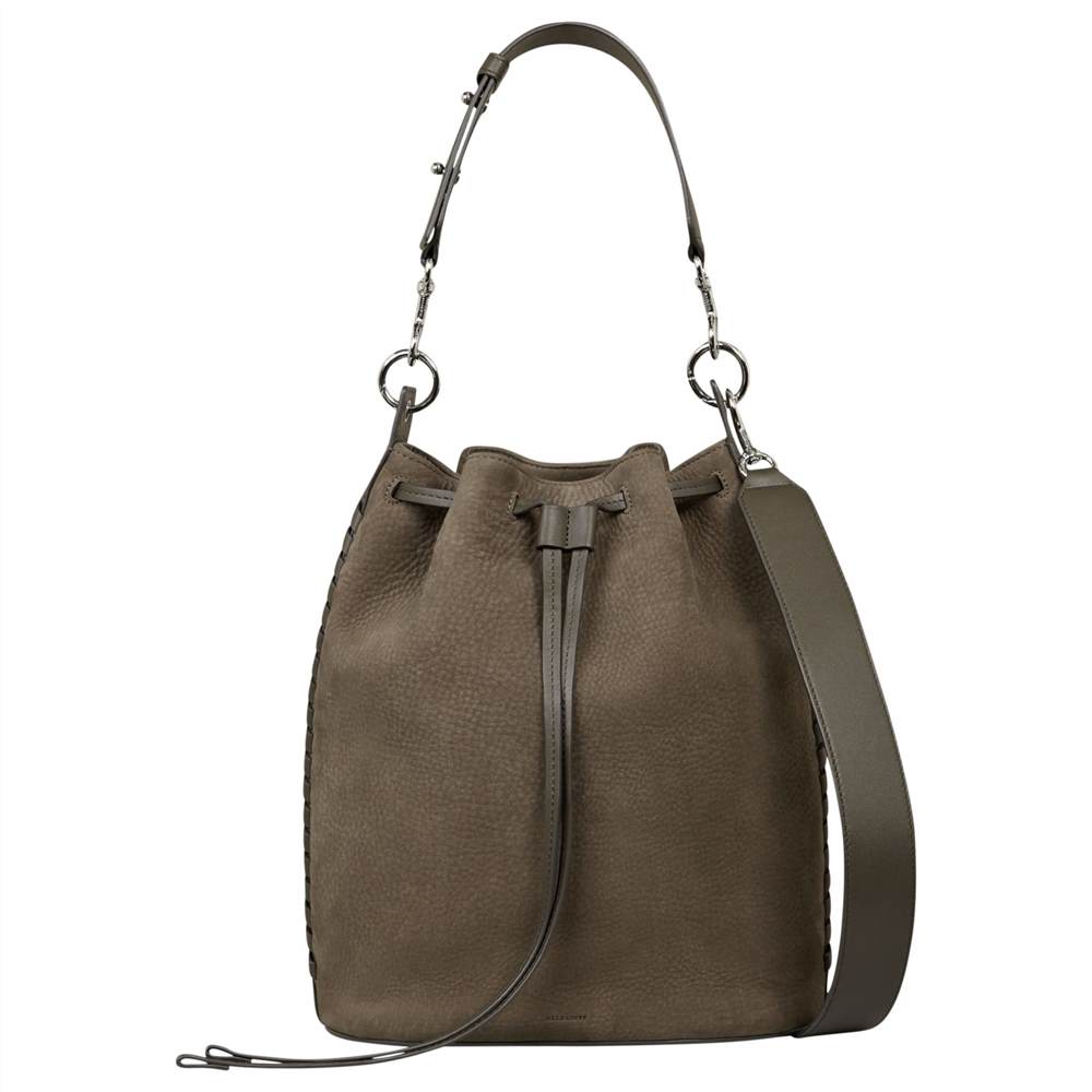 AllSaints Ray Nubuck Bucket Bag Mink Grey AllSaints Handbags