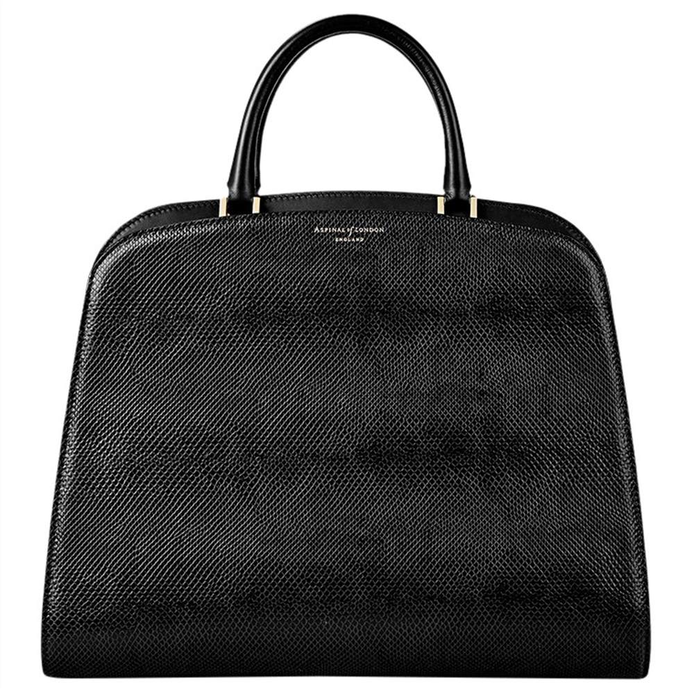 A-London Hepburn Leather Large Grab Bag Lizard Black A-London Handbags