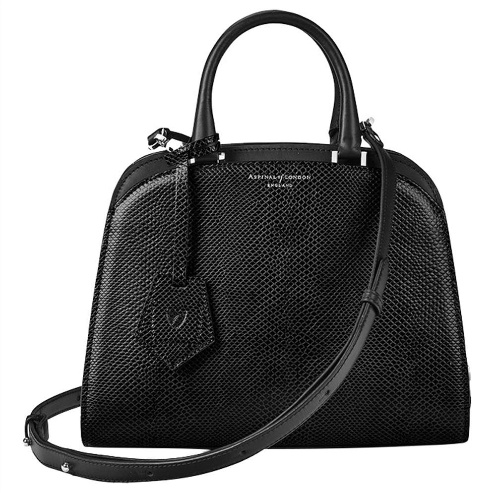 A-London Hepburn Leather Mini Grab Bag Lizard Black A-London Handbags