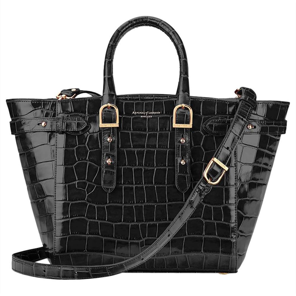 A-London Marylebone Medium Leather Tote BagBlack Croc A-London Handbags