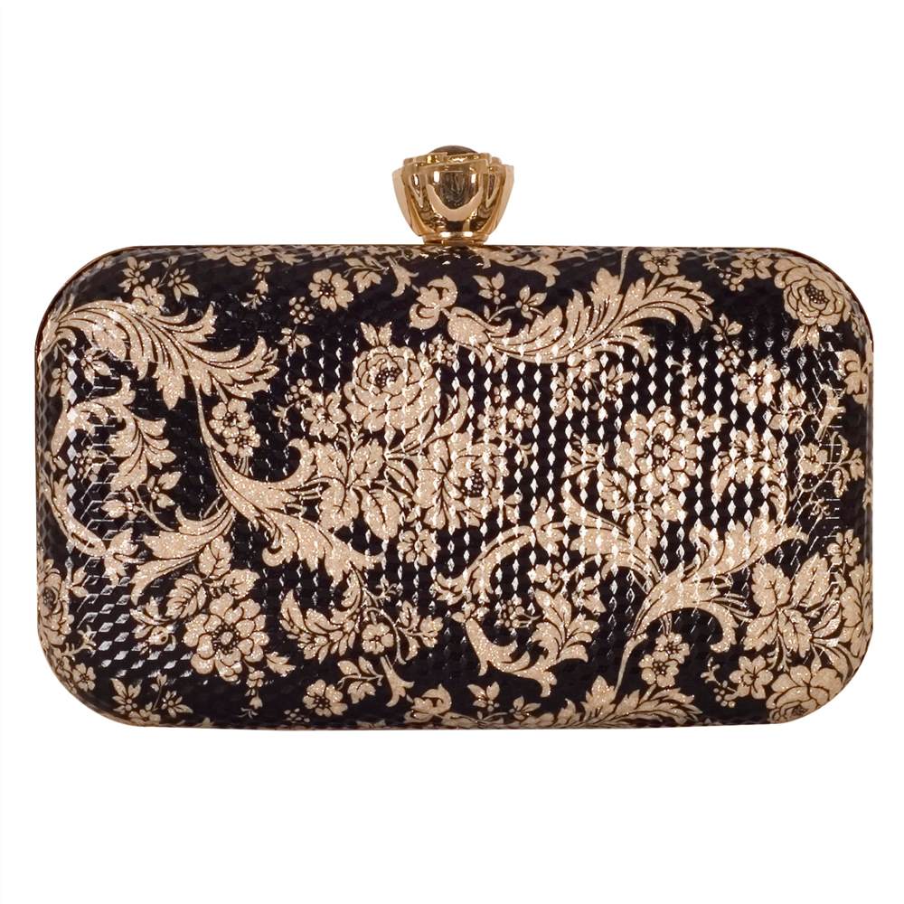 Chesca Floral Clutch Bag Black/Gold Chesca Handbags