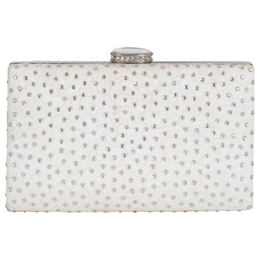 Chesca Floral Lace Diamante Clutch Bag Ivory Chesca Handbags