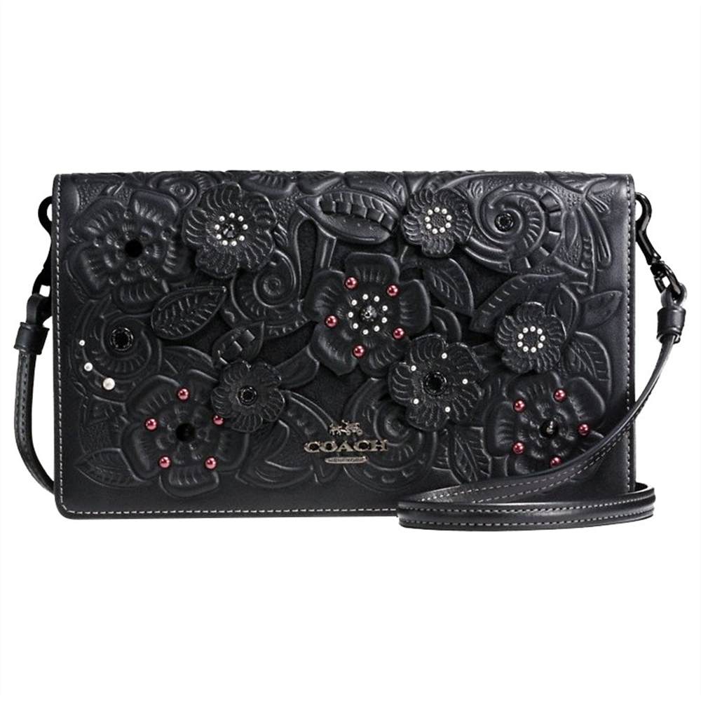 Co-London Leather Floral Foldover Cross Body BagBlack Co-London Handbags