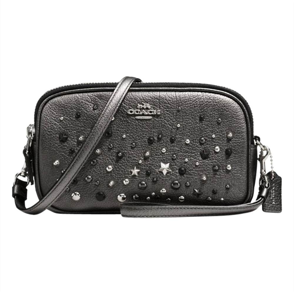 Co-London Star Rivets Leather Cross Body Clutch Bag Metallic Graphite Co-London Handbags