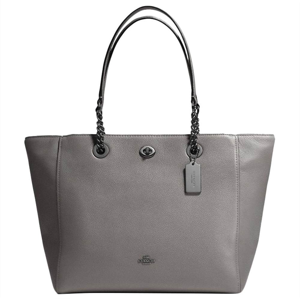 Co-London Turnlock Chain Crossgrain Leather Tote Bag Heather Grey Co-London Handbags