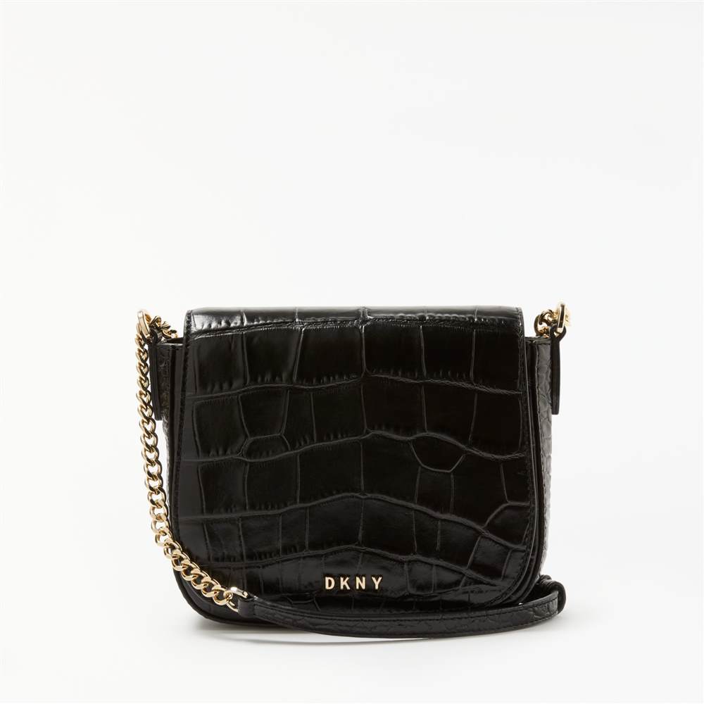 Dk-London Sutton Croc Effect Leather Small Saddle BagBlack Dk-London Handbags