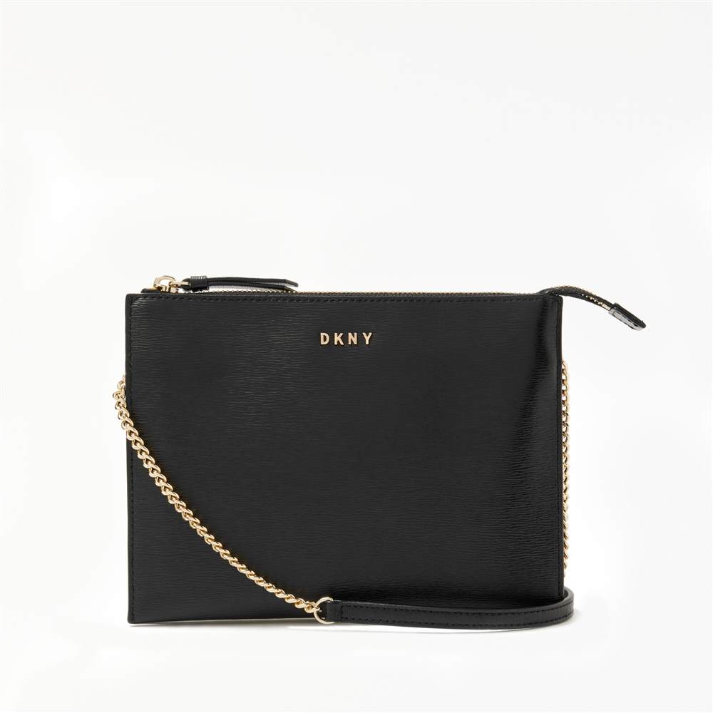 Dk-London Sutton Textured Leather Flat Zip Cross Body BagBlack Dk-London Handbags