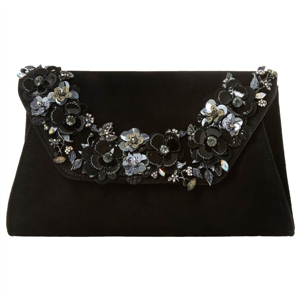 Dune Bathilda Embellished Suede Clutch Bag Black Dune Handbags