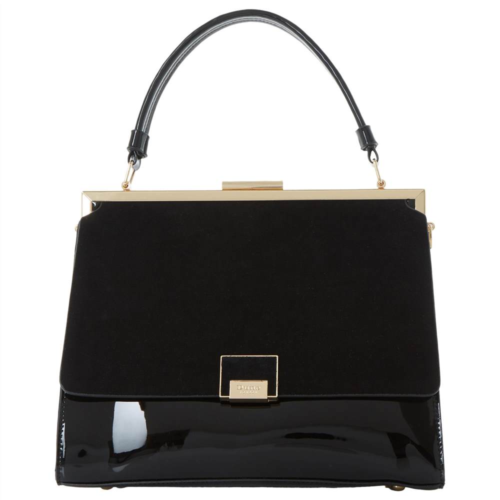 Dune Dame Large Enamel Lock Frame Top Grab BagBlack Dune Handbags