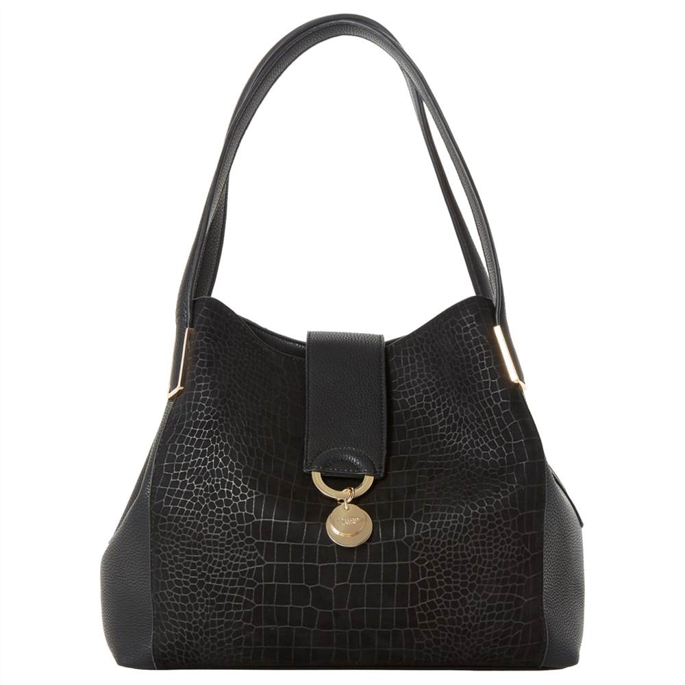 Dune Denna Croc Effect Hobo Bag Black Dune Handbags