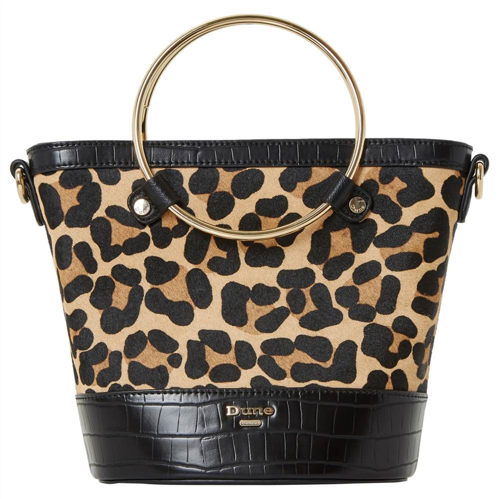 Dune Dircle Cirlce Handle Bucket BagLeopard Print Dune Handbags