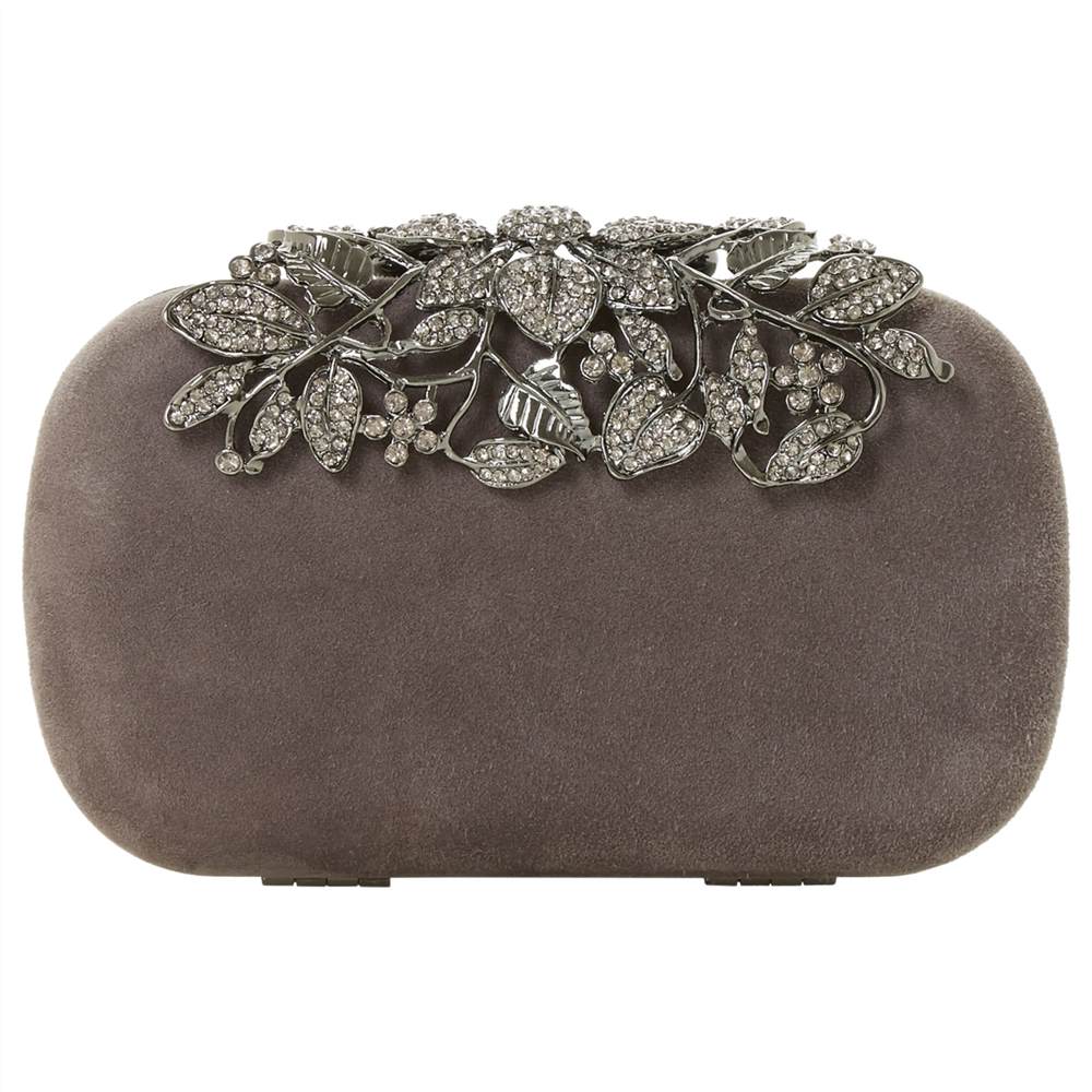 Dune Emberrs Box Clutch BagGrey Suede Dune Handbags