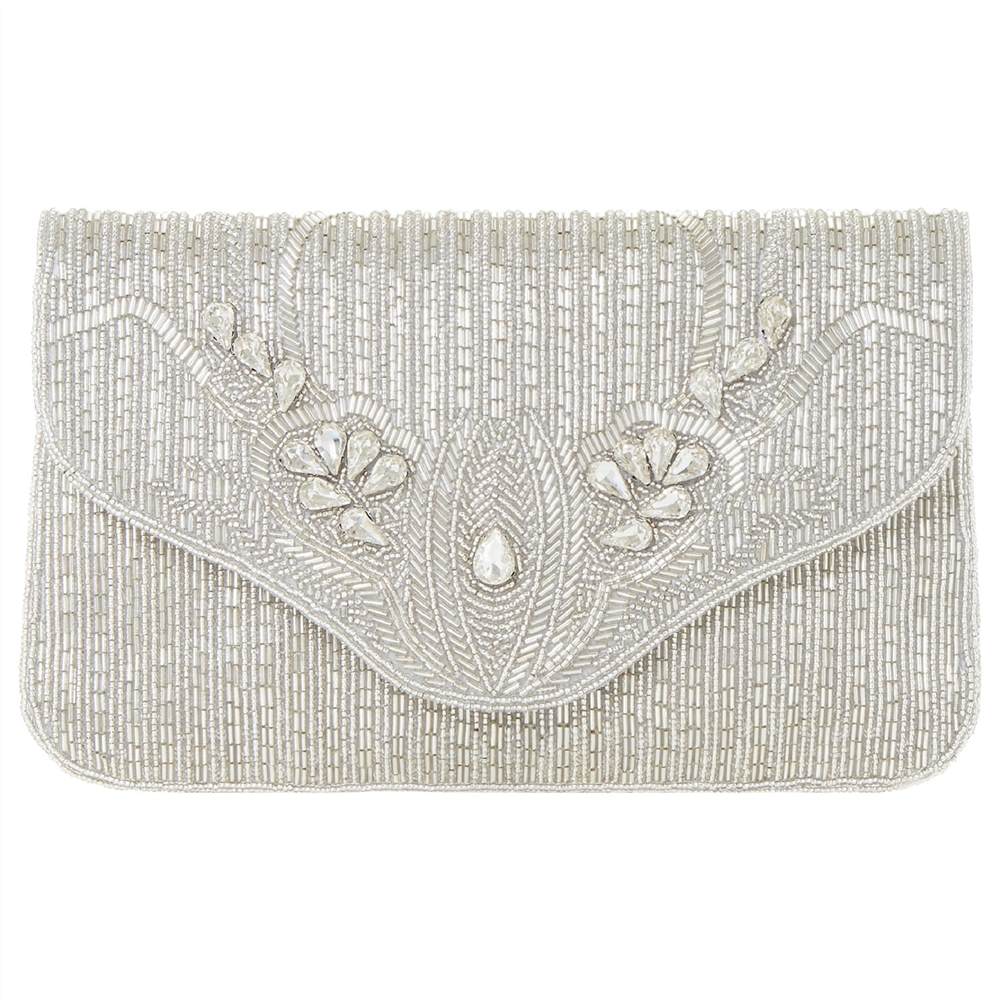 Dune Ezzo Beaded Clutch Bag Silver Dune Handbags