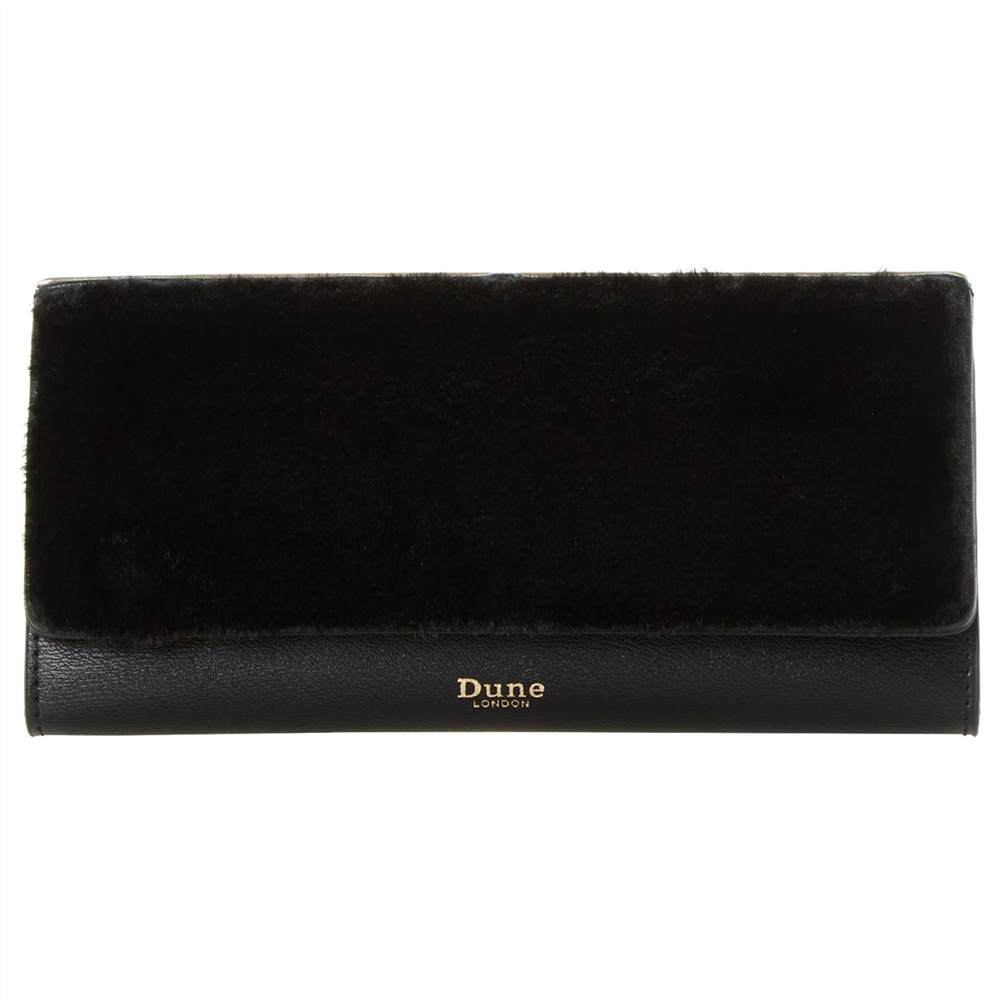 Dune Kurby Faux Fur Embellished Slim Foldover Purse Black Dune Purses