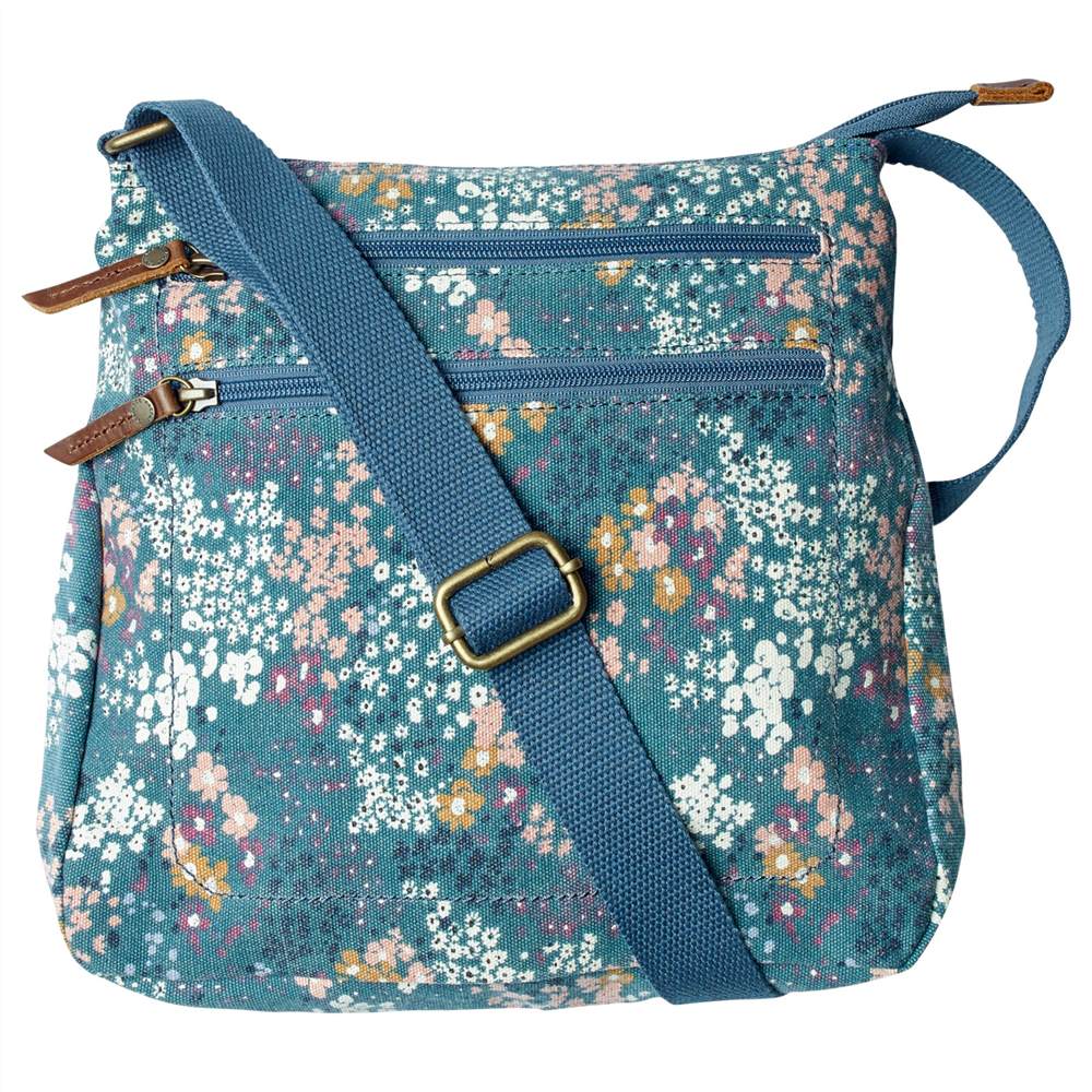 Fat Face Floral Canvas Cross Body Bag Teal Fat Face Handbags