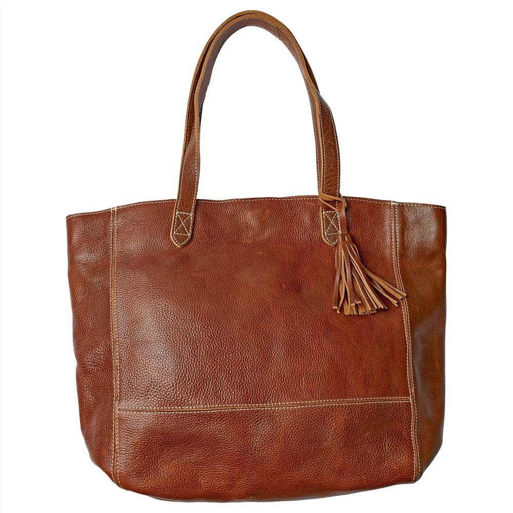 Fat Face Large Leather Tassel Tote Bag Chestnut Fat Face Handbags