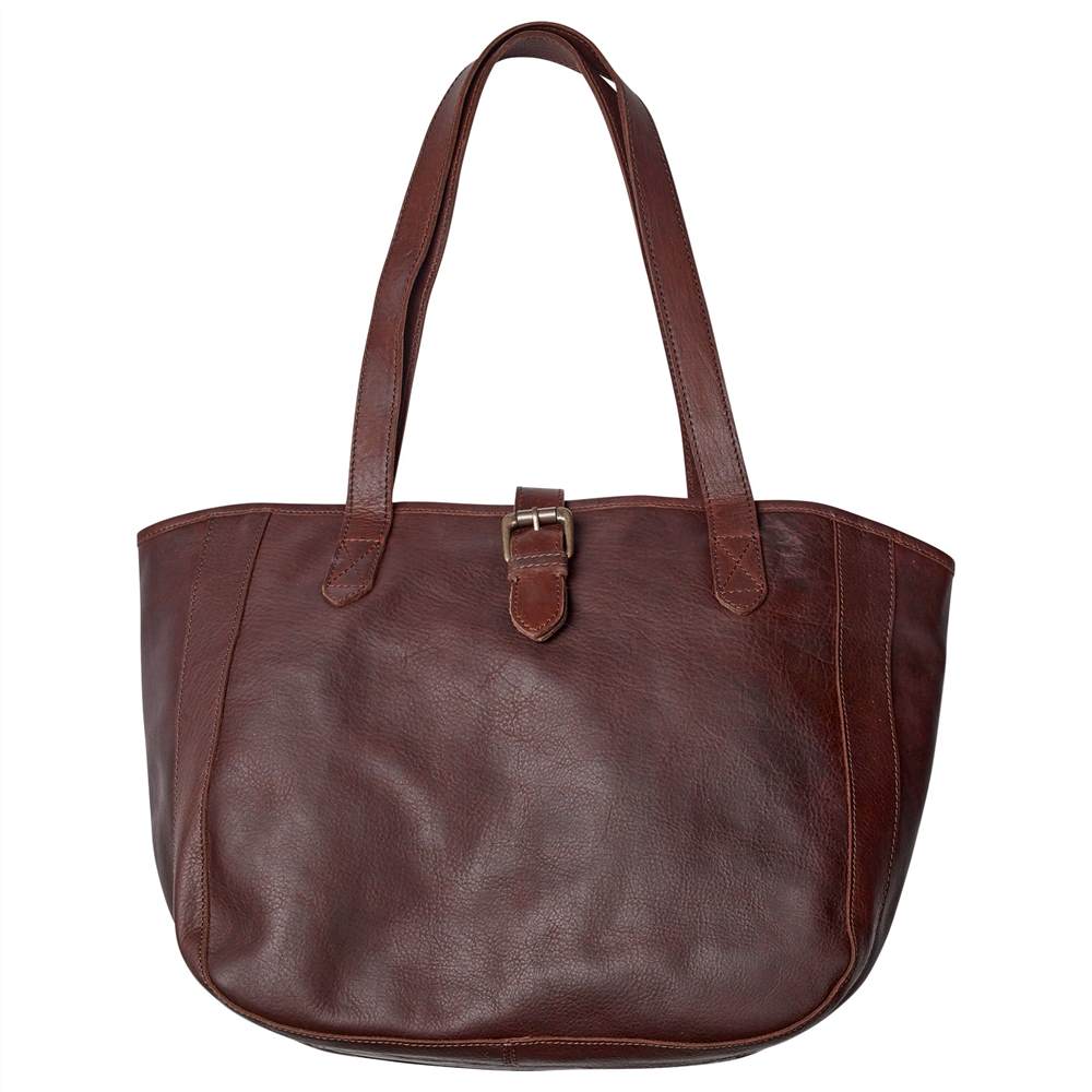 Fat Face Small Buckle Oiled Leather Tote Bag Chocolate Fat Face Handbags