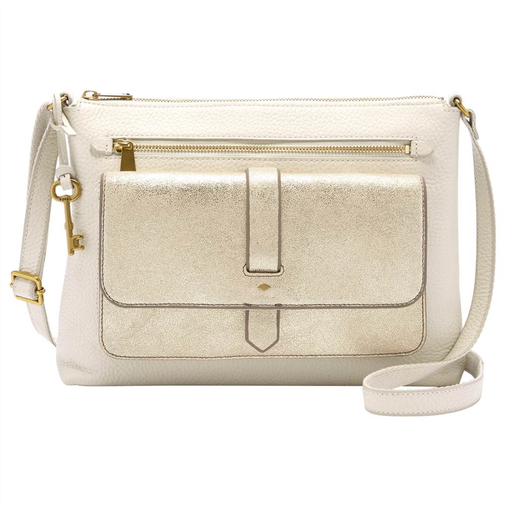 Fossil Kinley Leather Cross Body Bag Pale Gold Fossil Handbags