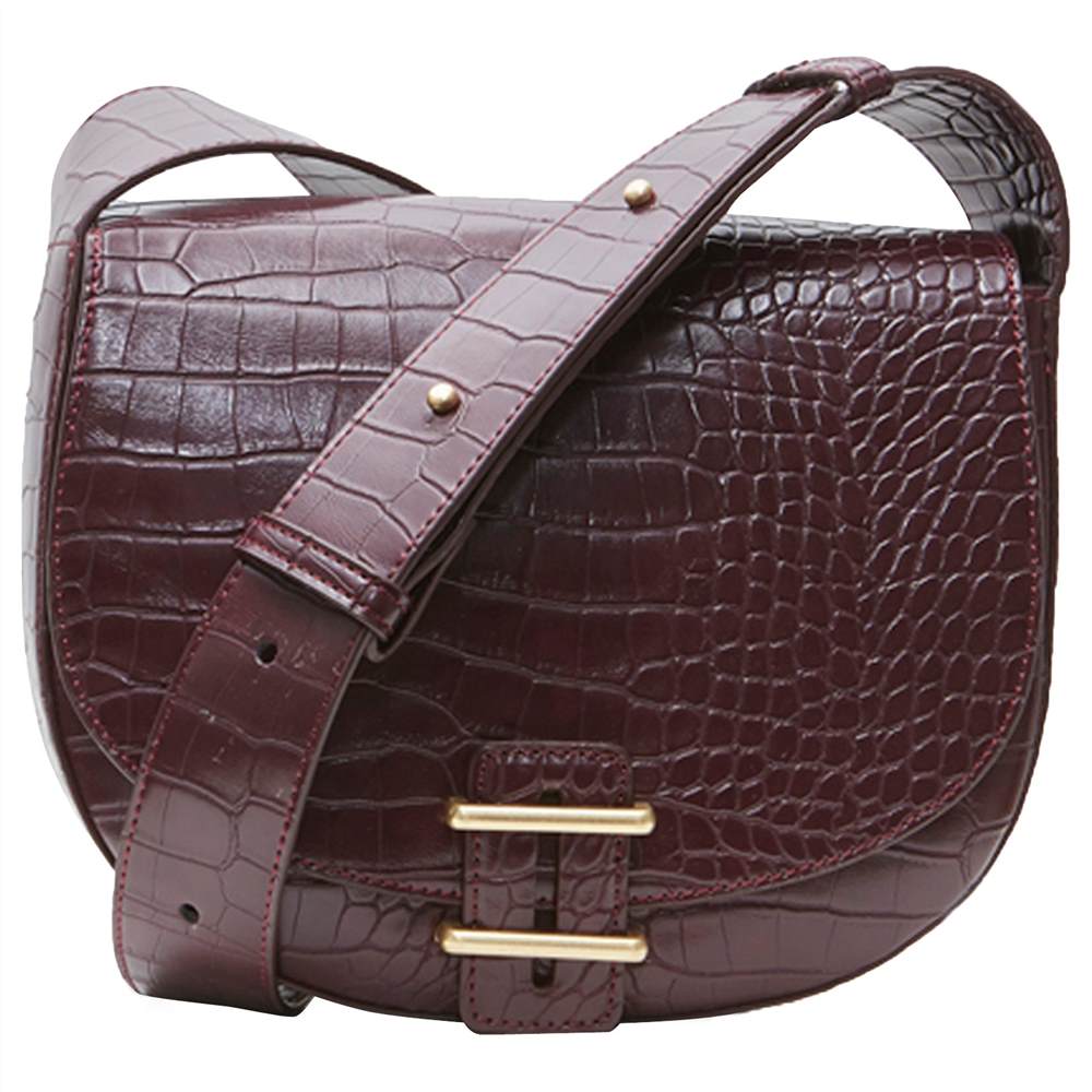 French Connection Contemporary Slide Lock Magda Cross Body Bag Chocolate Chili Croc French Connection Handbags