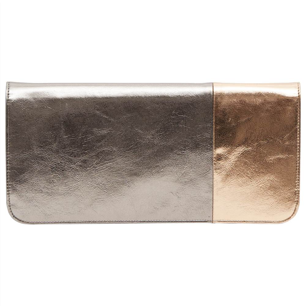 French Connection Metallic Foldover Clutch Silver/Rose Gold French Connection Handbags