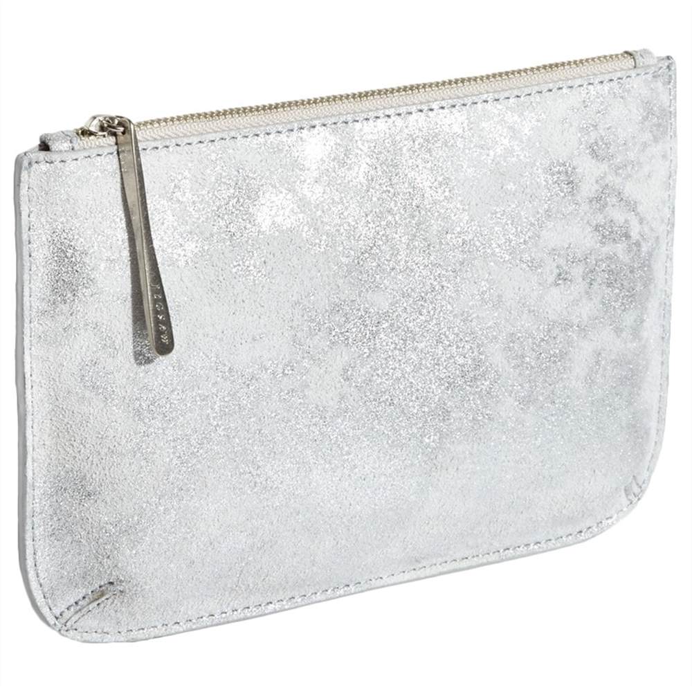 Jigsaw Alba Medium Textured Leather Pouch ClutchSilver Jigsaw Handbags