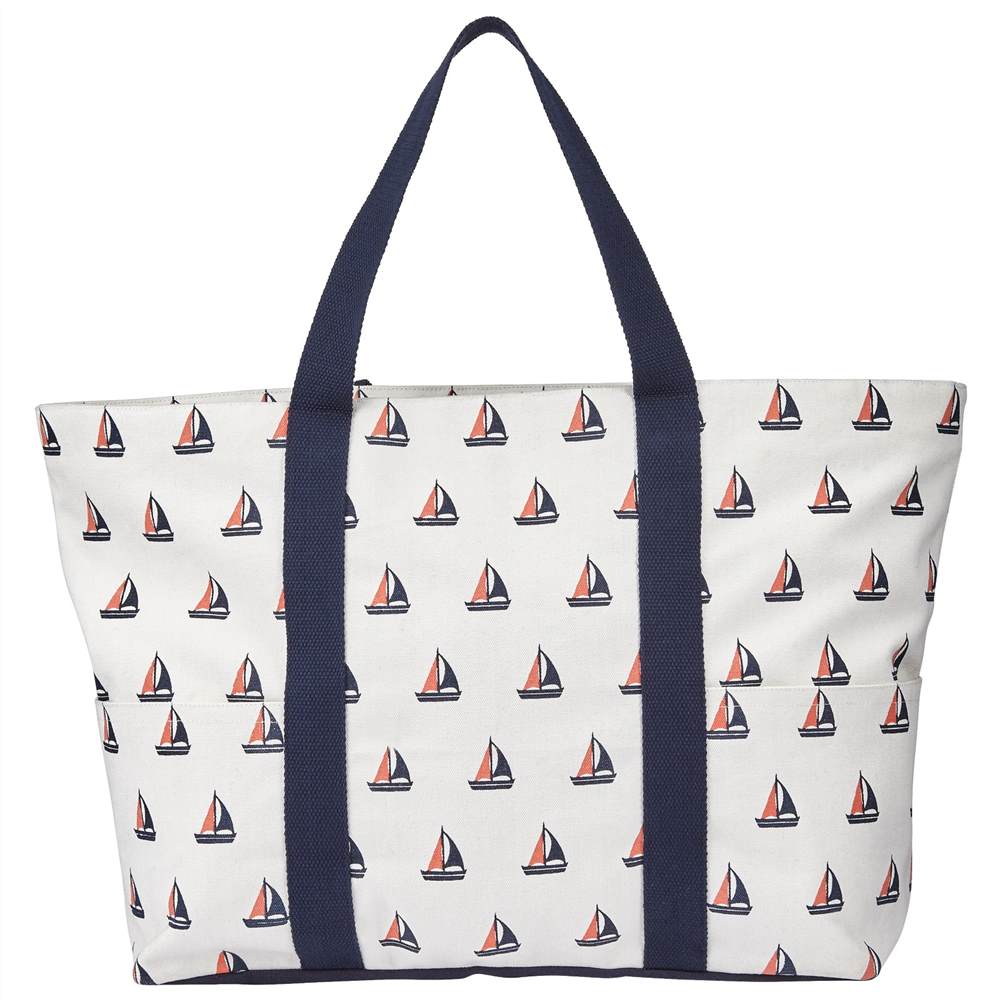 John Lewis Boat Print Canvas Tote Bag Navy / Nude John Lewis Handbags