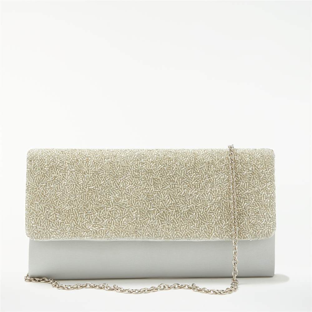 John Lewis Isla East/West Beaded Clutch Bag Silver John Lewis Handbags