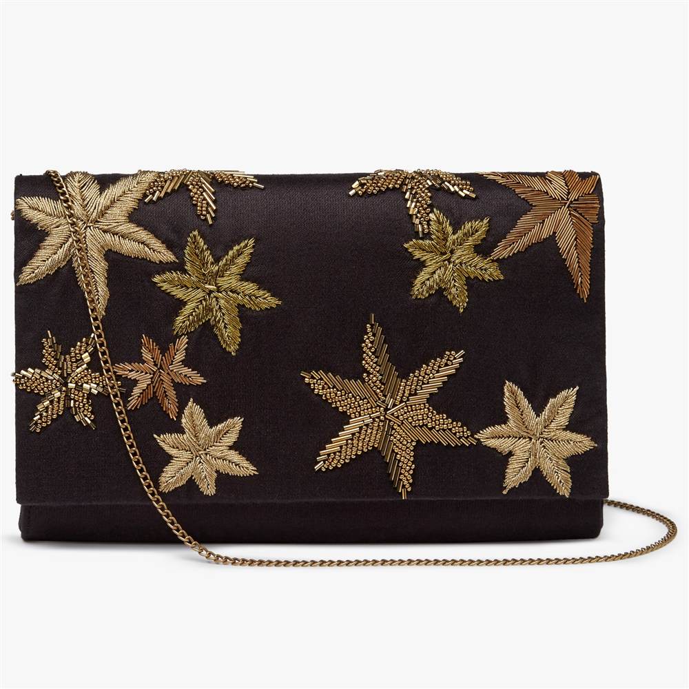 John Lewis Starr Envelope Clutch Bag Black/Gold John Lewis Handbags