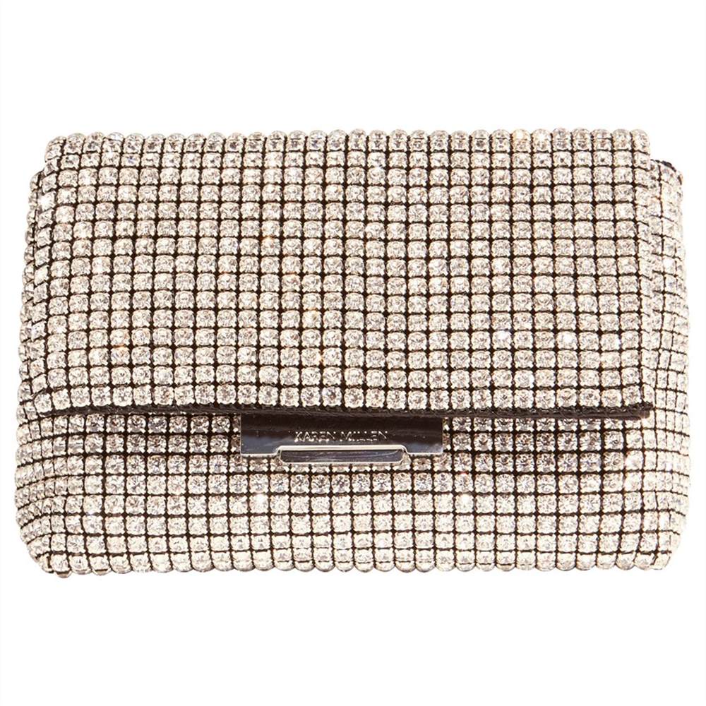 Karen Millen Diamante Clutch Bag Silver Karen Millen Handbags