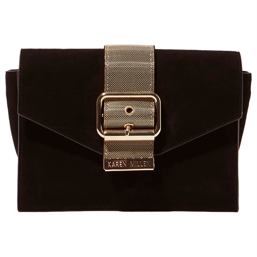 Karen Millen Metal Buckle Clutch Bag Black Karen Millen Handbags