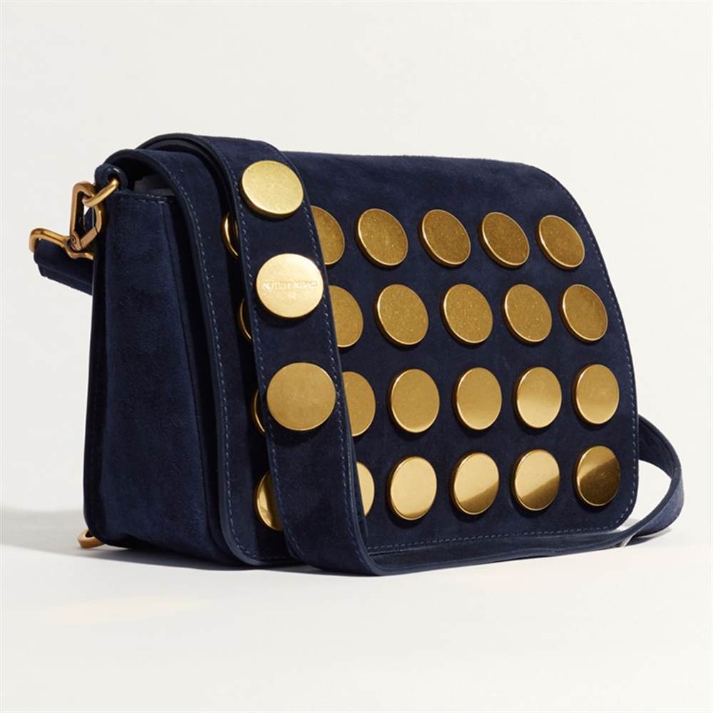 Karen Millen Suede Coin Studded Cross Body Satchel Bag Navy Karen Millen Handbags