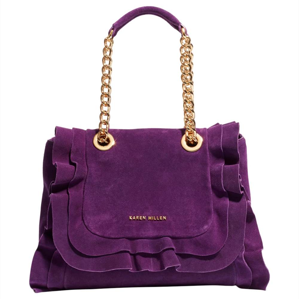 Karen Millen Suede Frill Chain Bag Purple Karen Millen Handbags