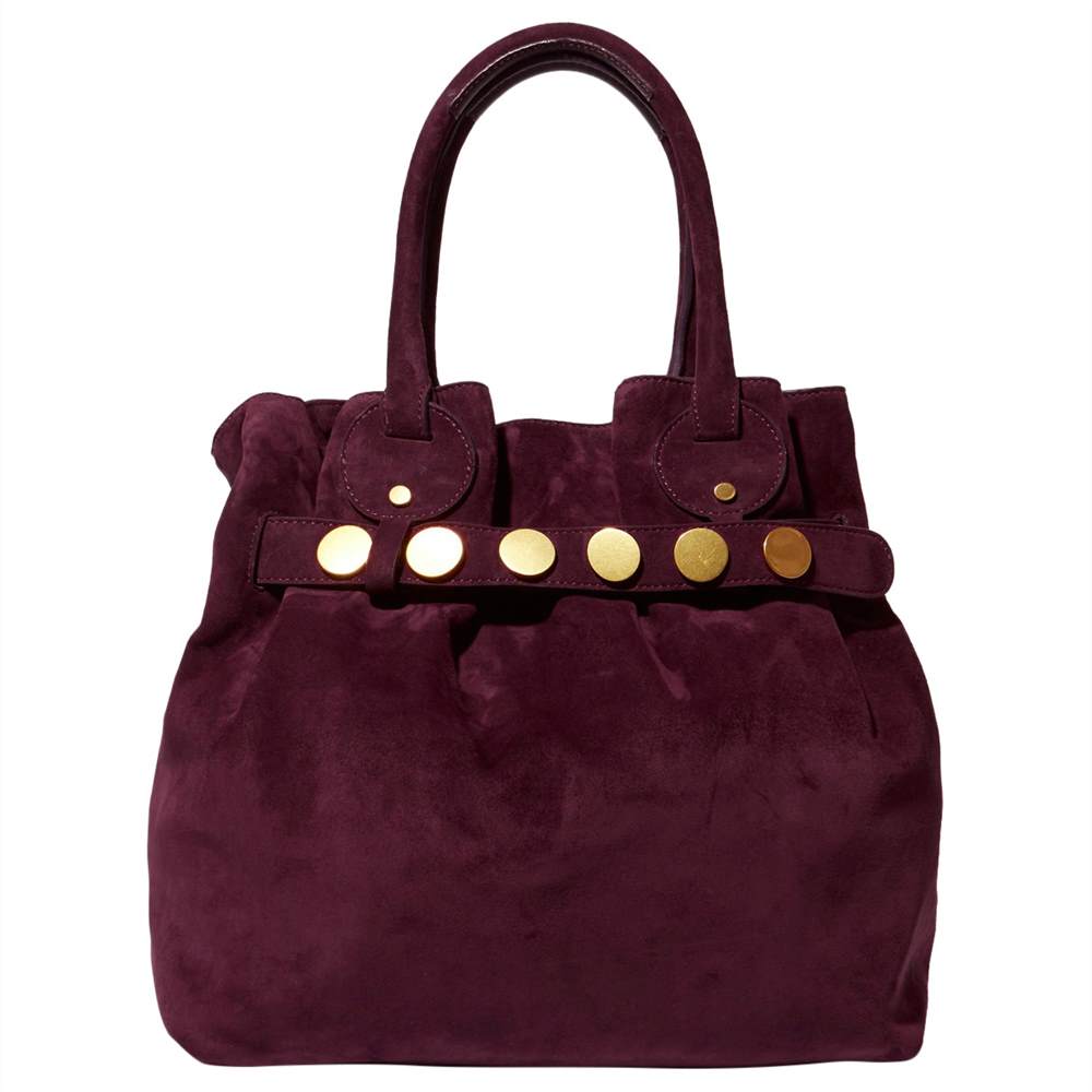 Karen Millen Suede Studded Slouch Bag Aubergine Karen Millen Handbags