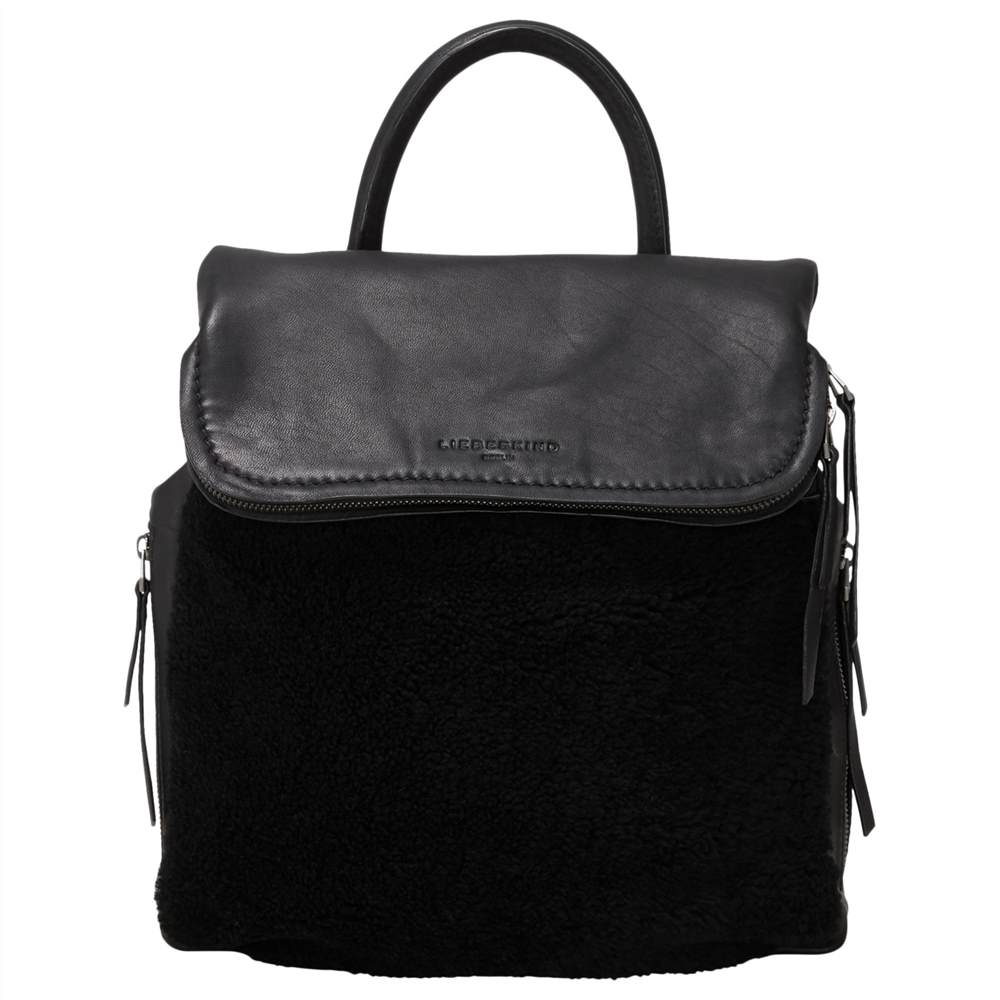 Liebeskind Texas Leather Shearling Backpack Oil Black Liebeskind Handbags