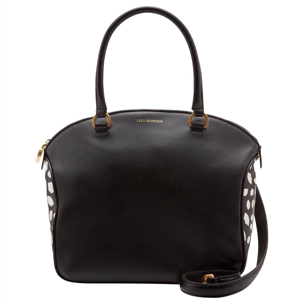 Lulu Guiness Bella Leather Scattered Lips Medium Shoulder Bag Black/Chalk Lulu Guinness Handbags