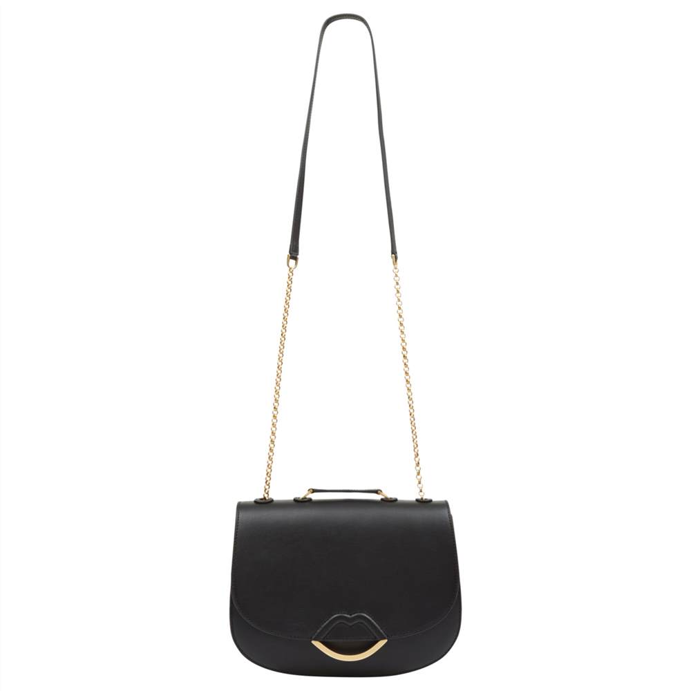 Lulu Guiness Isabella Half Covered Lips Leather Medium Cross Body Bag Black Lulu Guinness Handbags