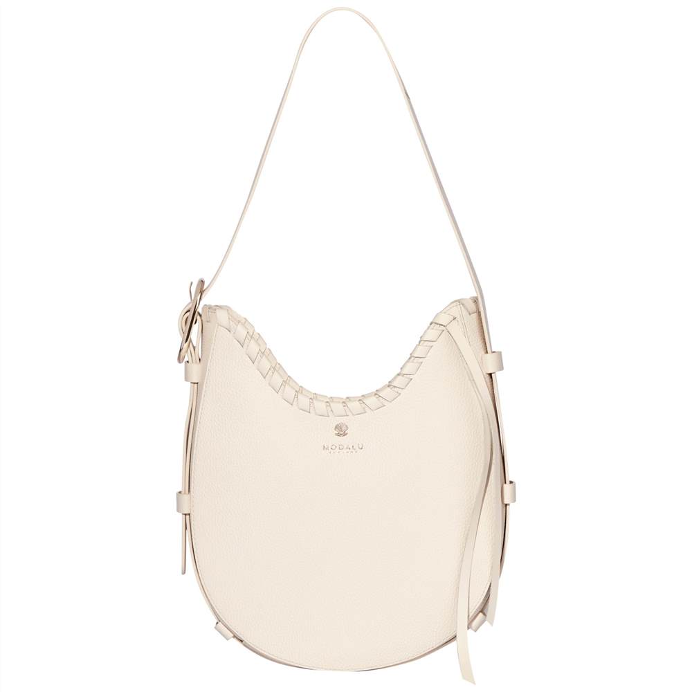 Modalu Luna Scoop Leather Small Shoulder Bag Cream Modalu Handbags