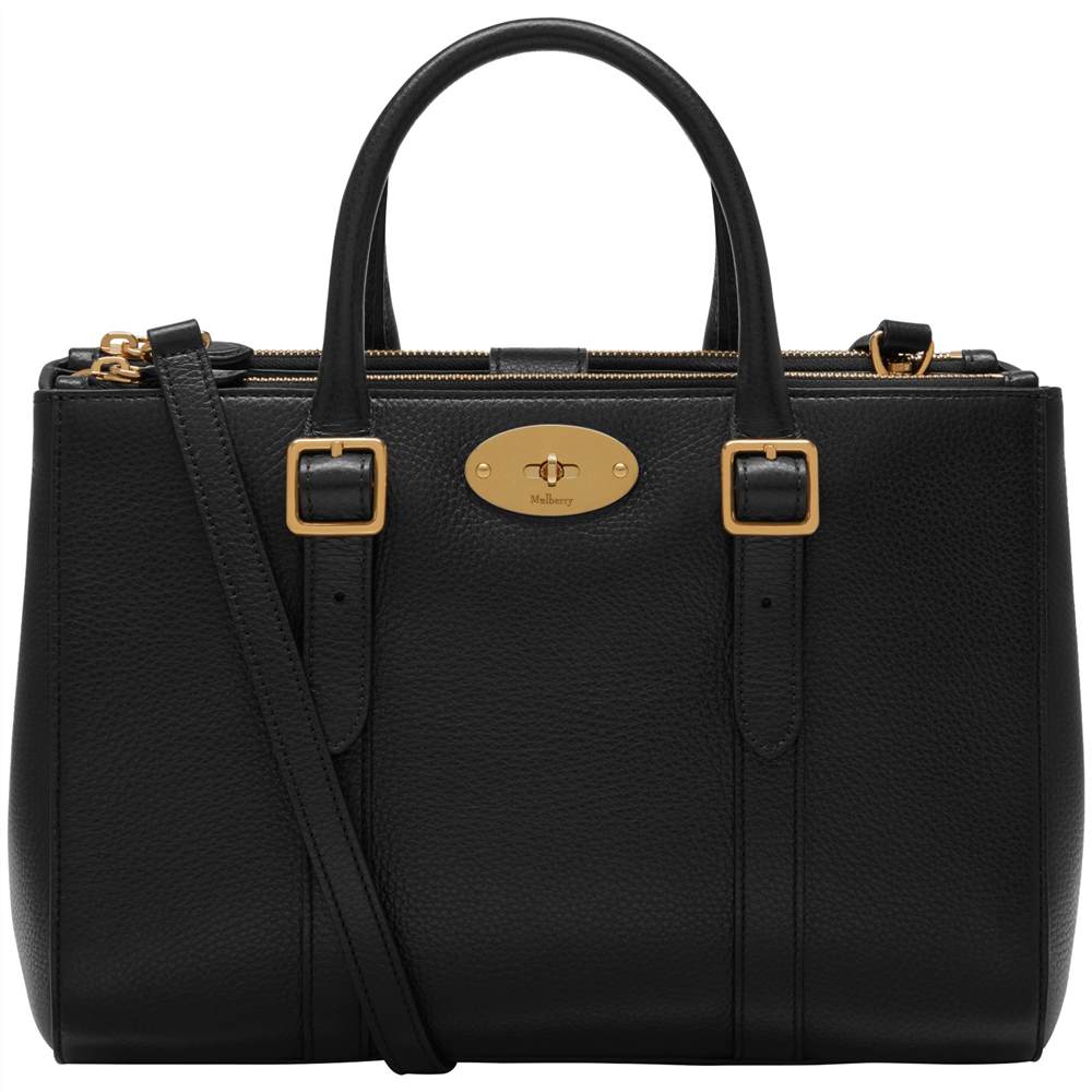 M-London Bayswater Leather Small Double Zip Tote Bag Black M-London Handbags