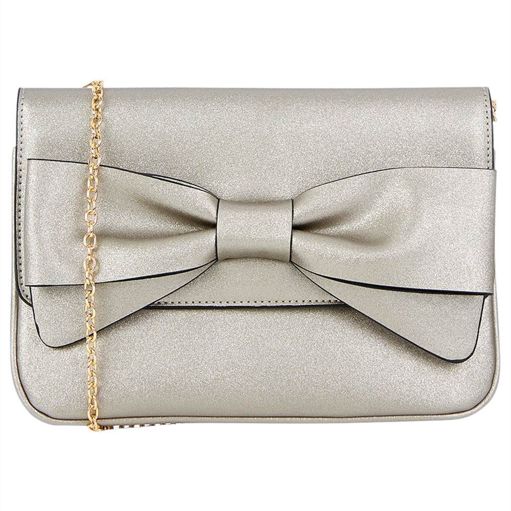 Oasis Bow Clutch Bag Metallic Pewter Oasis Handbags