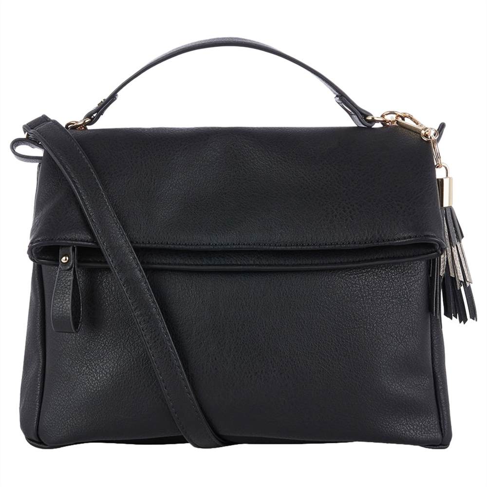 Oasis Freddie Foldover Zip SatchelBlack Oasis Handbags