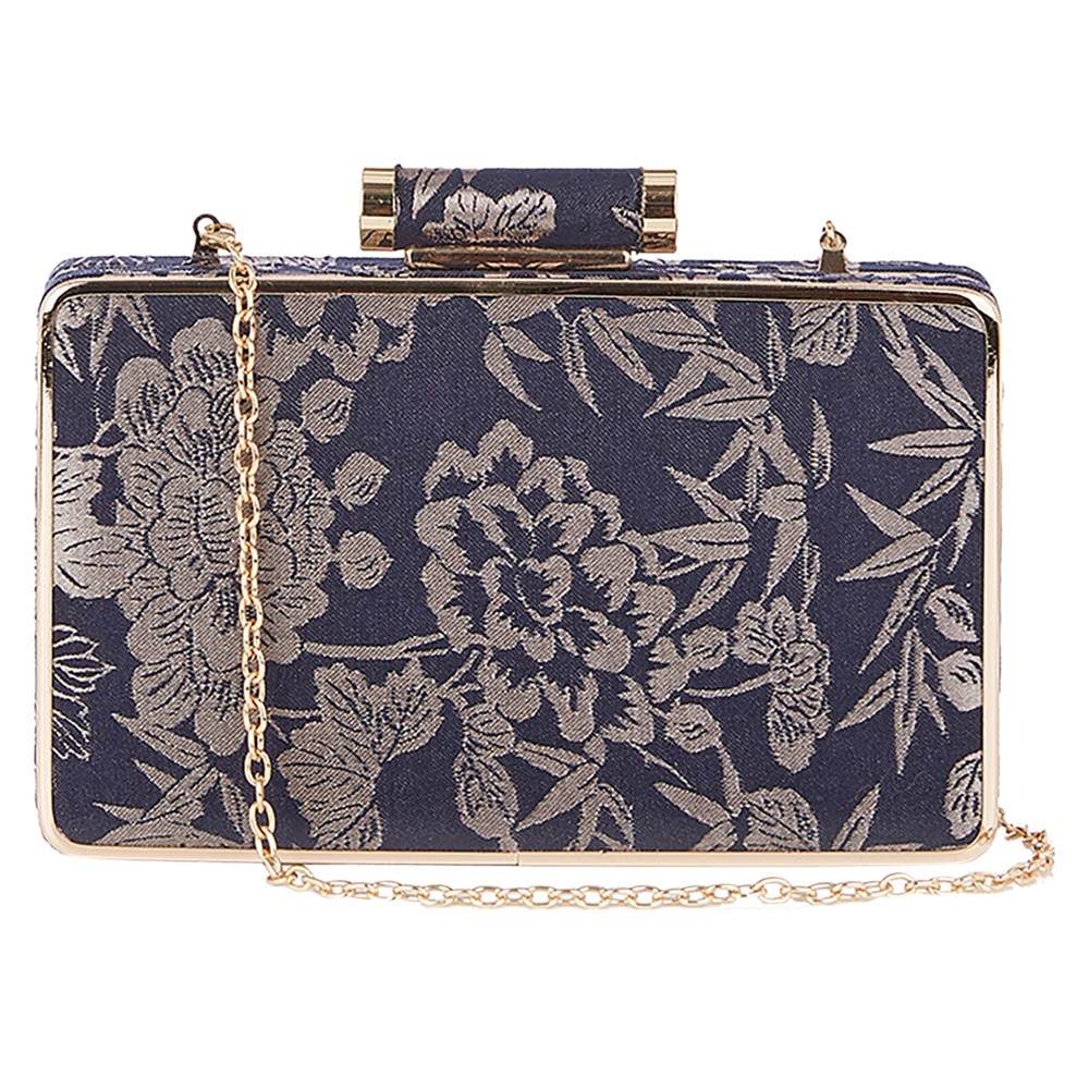 Oasis Jacquard Box Clutch Navy Oasis Handbags