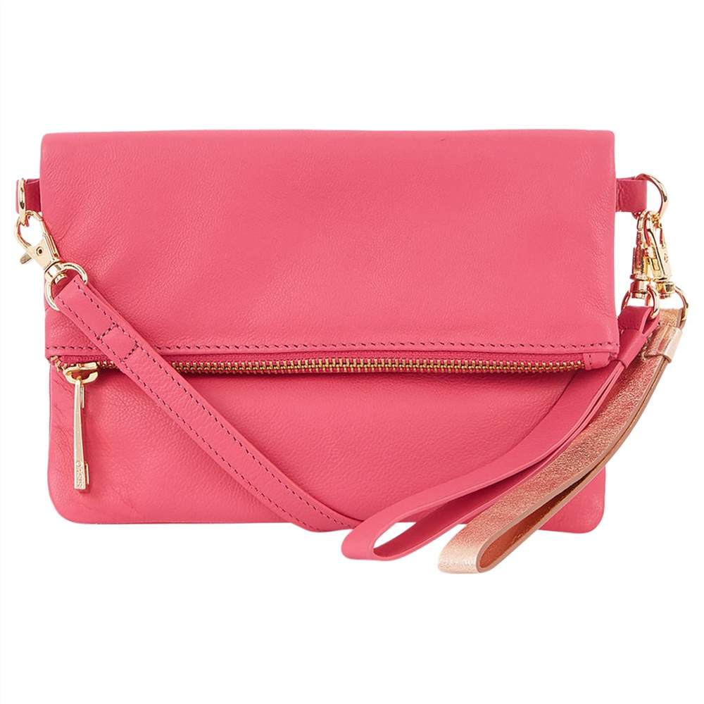 Oasis Lexi Leather Clutch BagMid Pink Oasis Handbags