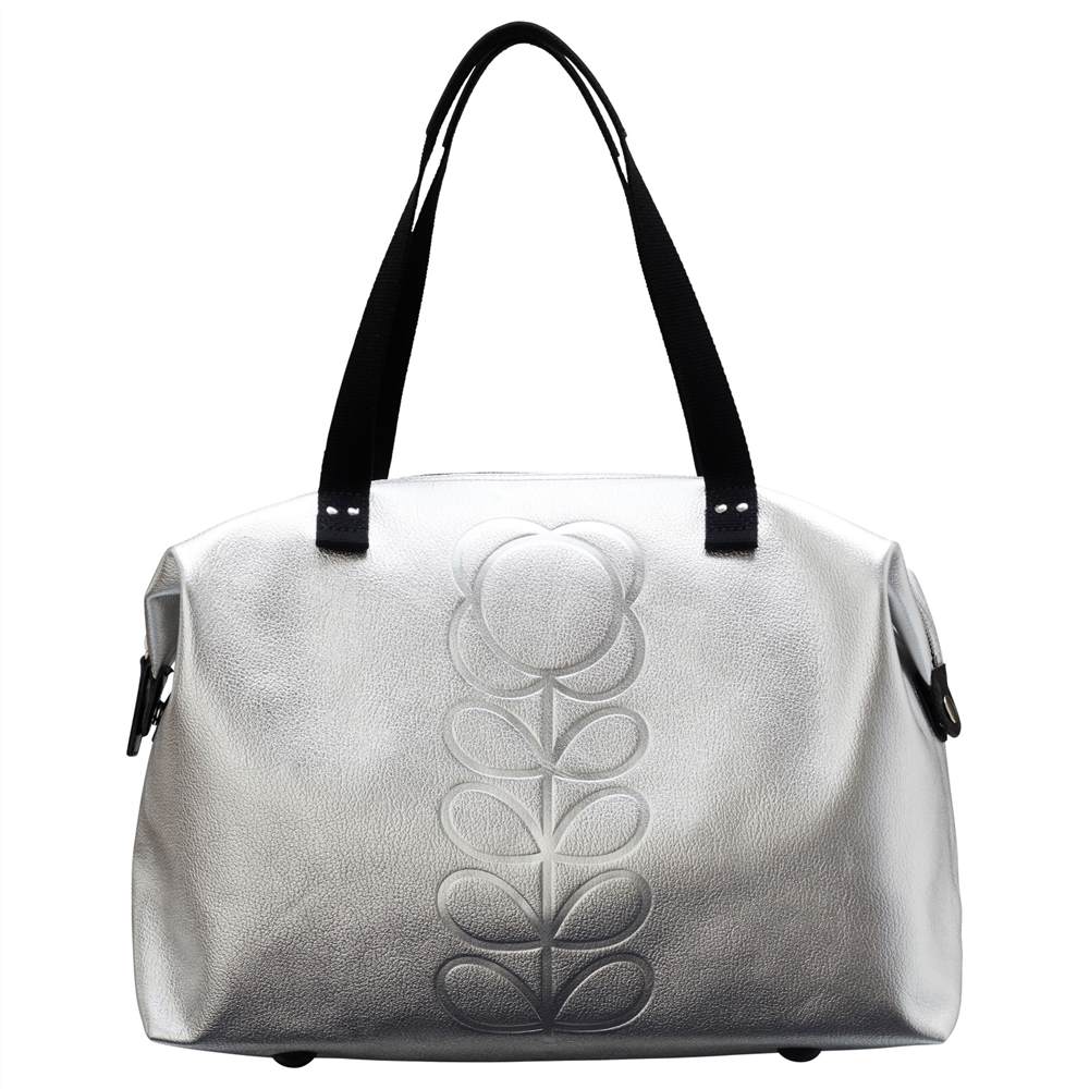 Orla Kiely Embossed Stem Leather Shopper Bag Silver Orla Kiely Handbags